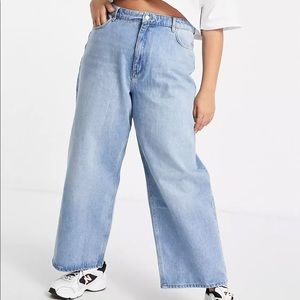 ASOS Curve high rise relaxed dad jeans in midwash